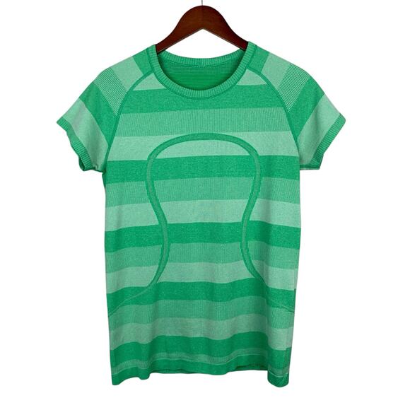 Lululemon Run Swiftly Tech Shirt T-shirt Short Sleeve Green Stripe Women's 12 - Picture 1 of 7